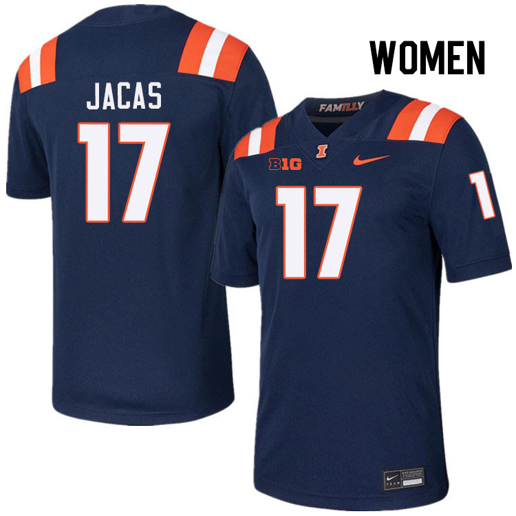 Women #17 Gabe Jacas Illinois Fighting Illini College Football Jerseys Stitched-Navy